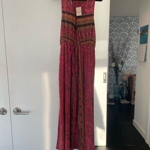 NWT RAGA Bohemian Maxi Dress in Pink and Brown SZ MED